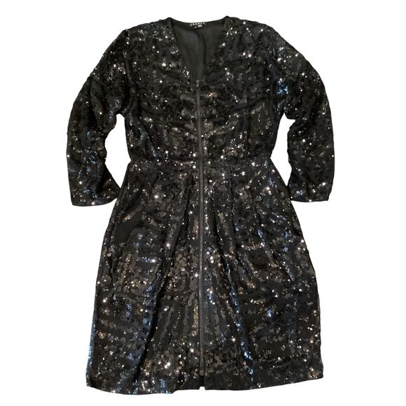 Theory Silk & Sequin Abree E Black Embellished Zip Front silk mini Dress 0 - Picture 1 of 13